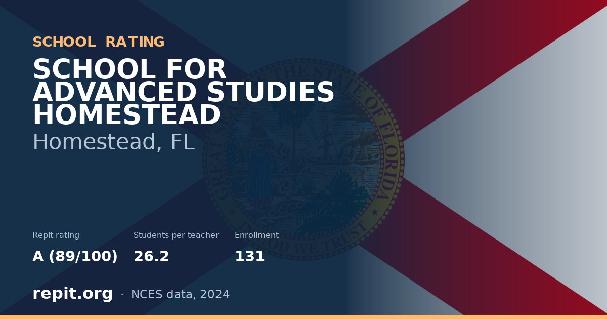 SCHOOL FOR ADVANCED STUDIES HOMESTEAD, Homestead, FL — Repit school rating A (89/100)