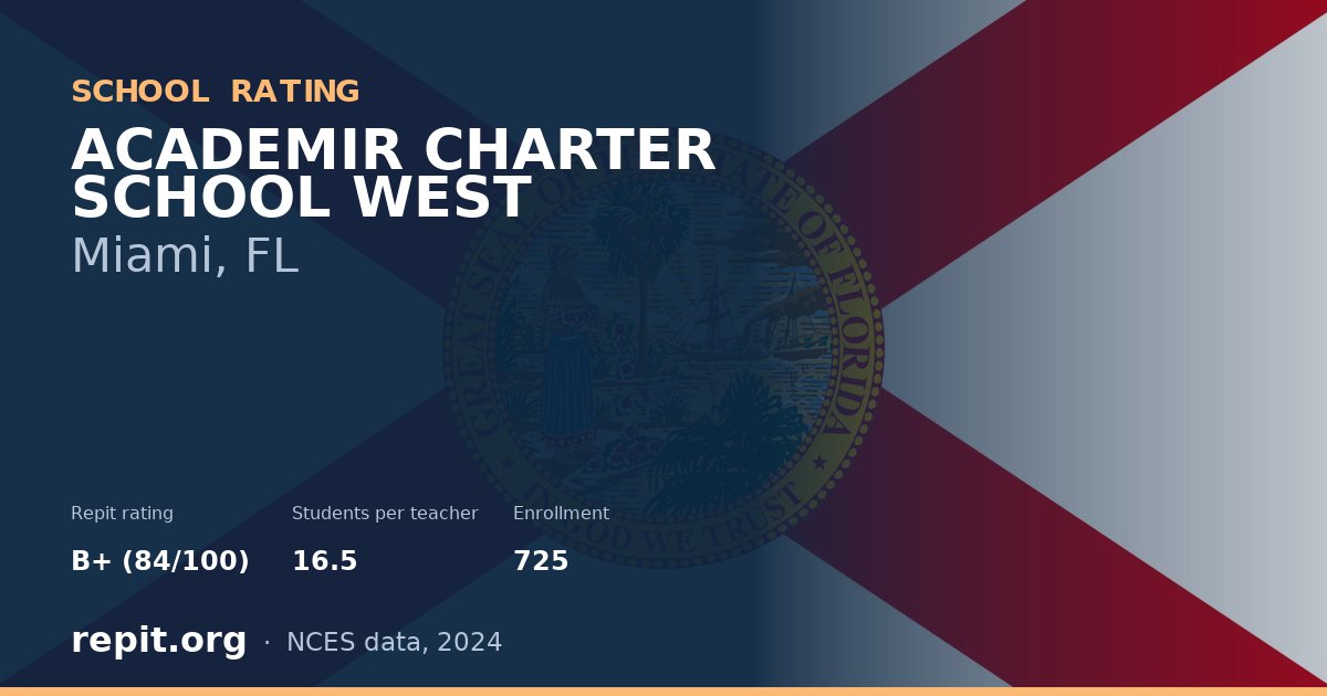 ACADEMIR CHARTER SCHOOL WEST, Miami, FL — Repit school rating B+ (84/100)