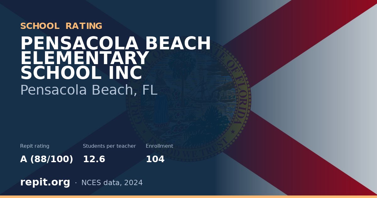 PENSACOLA BEACH ELEMENTARY SCHOOL INC, Pensacola Beach, FL — Repit school rating A (88/100)