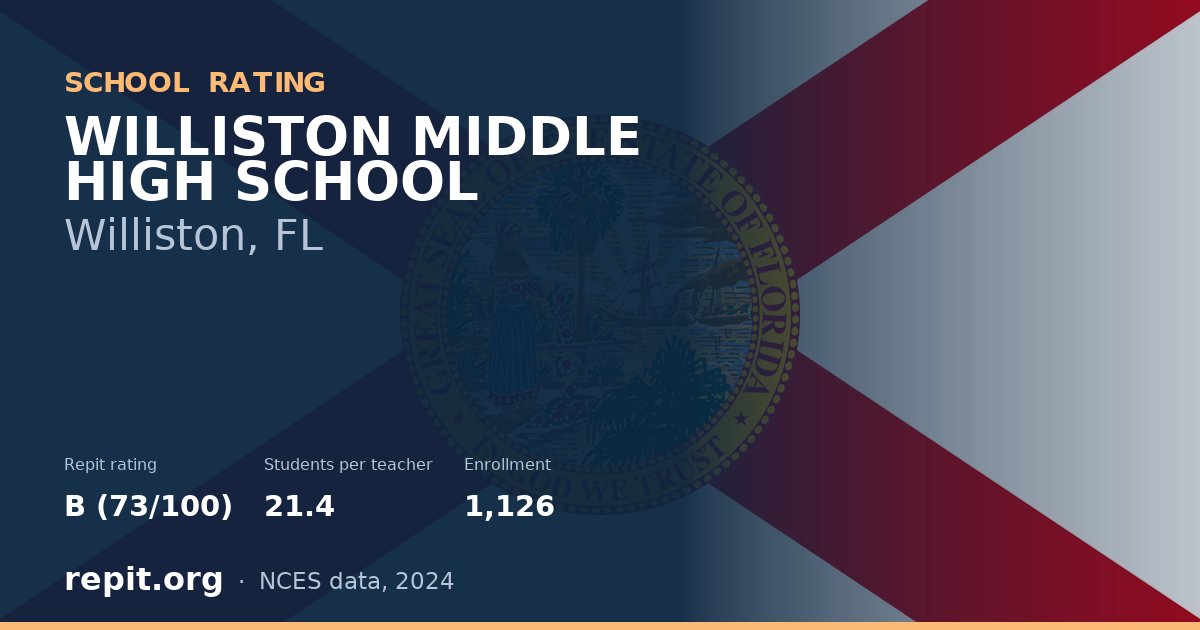 WILLISTON MIDDLE HIGH SCHOOL, Williston, FL — Repit school rating B (73/100)