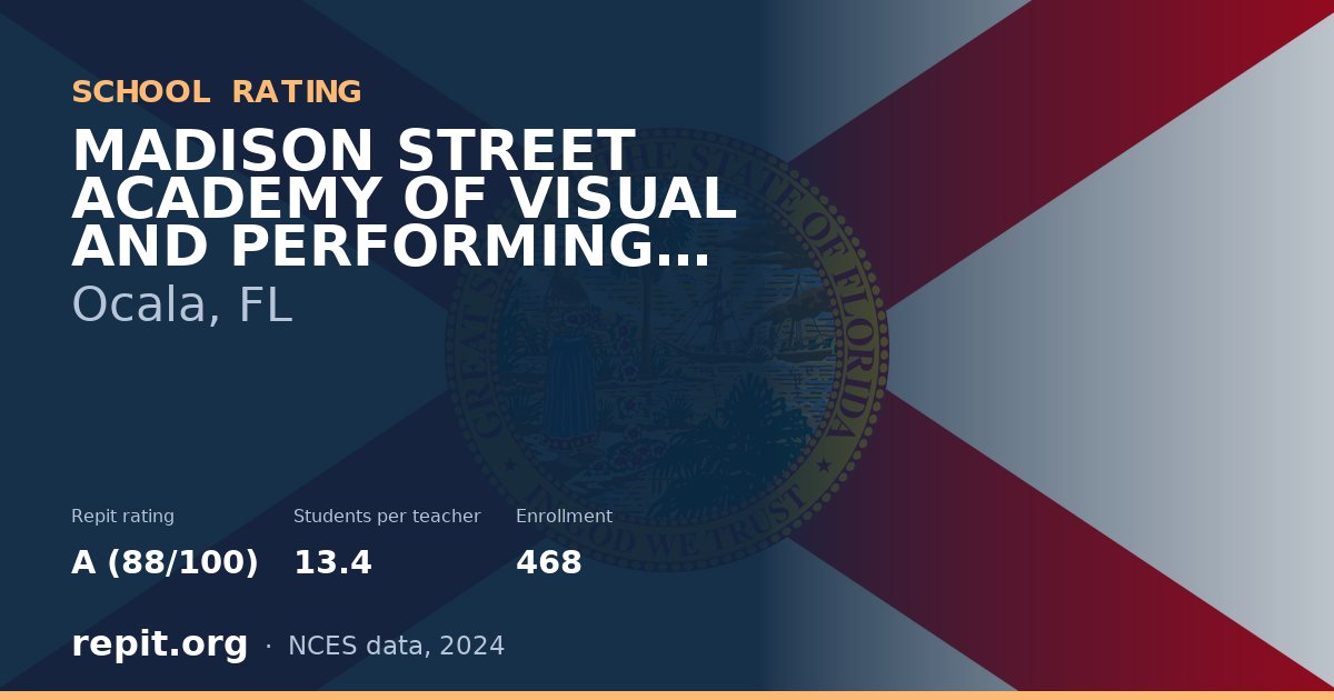 MADISON STREET ACADEMY OF VISUAL AND PERFORMING ARTS, Ocala, FL — Repit school rating A (88/100)