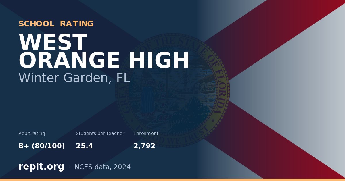WEST ORANGE HIGH, Winter Garden, FL — Repit school rating B+ (80/100)