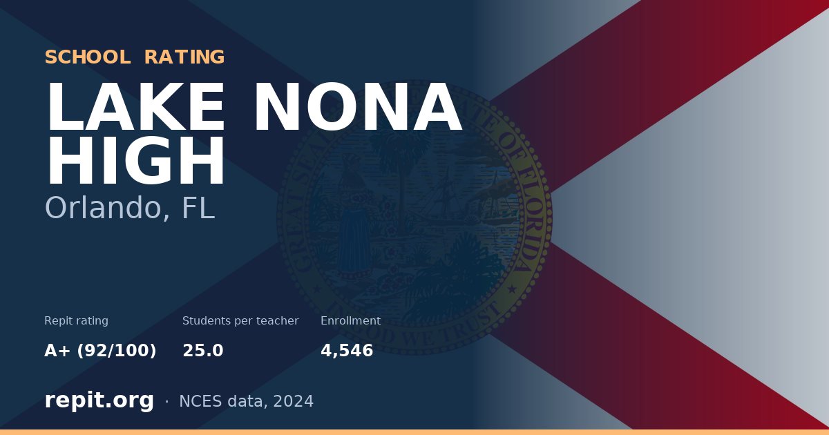 LAKE NONA HIGH, Orlando, FL — Repit school rating A+ (92/100)