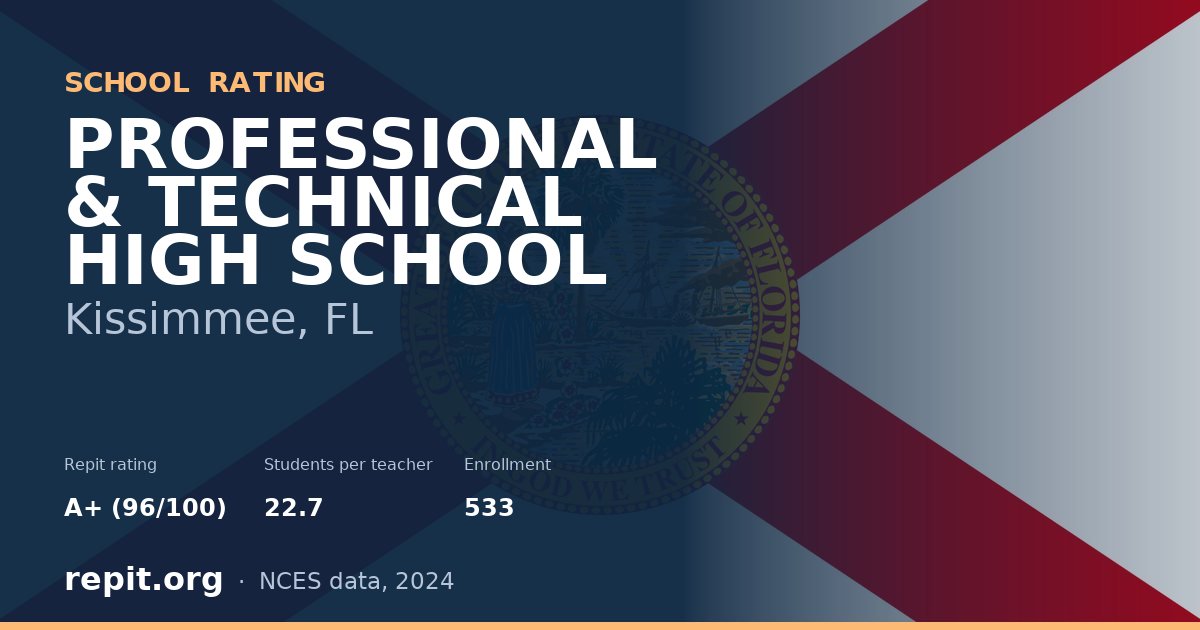 PROFESSIONAL & TECHNICAL HIGH SCHOOL, Kissimmee, FL — Repit school rating A+ (96/100)