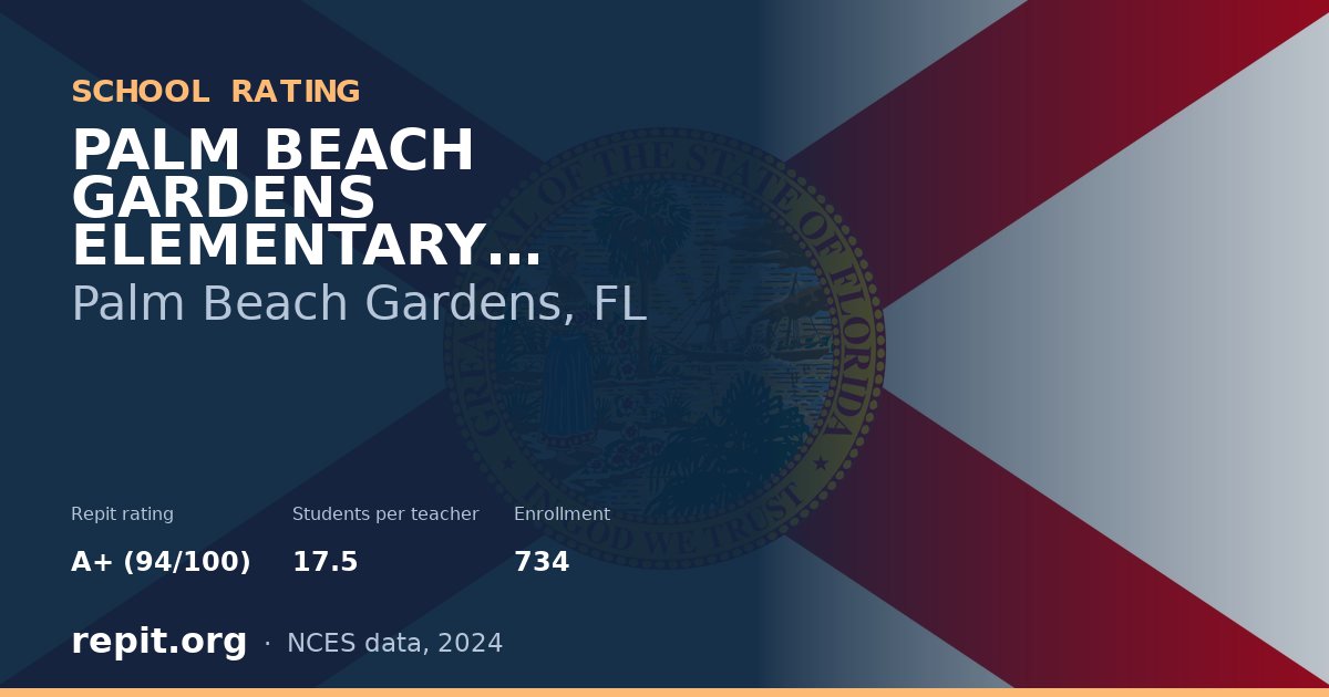 PALM BEACH GARDENS ELEMENTARY SCHOOL, Palm Beach Gardens, FL — Repit school rating A+ (94/100)