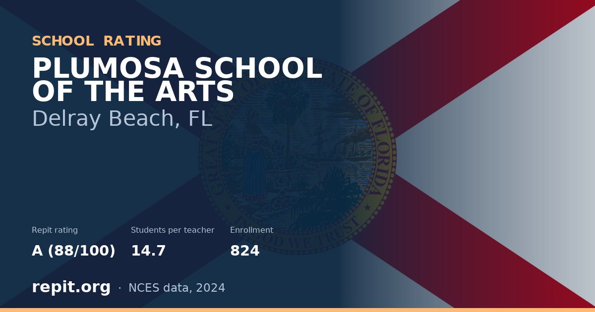PLUMOSA SCHOOL OF THE ARTS, Delray Beach, FL — Repit school rating A (88/100)