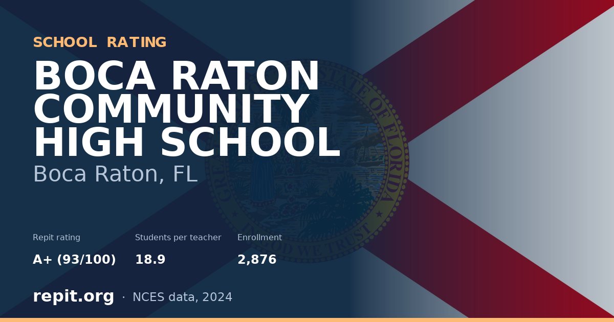 BOCA RATON COMMUNITY HIGH SCHOOL, Boca Raton, FL — Repit school rating A+ (93/100)