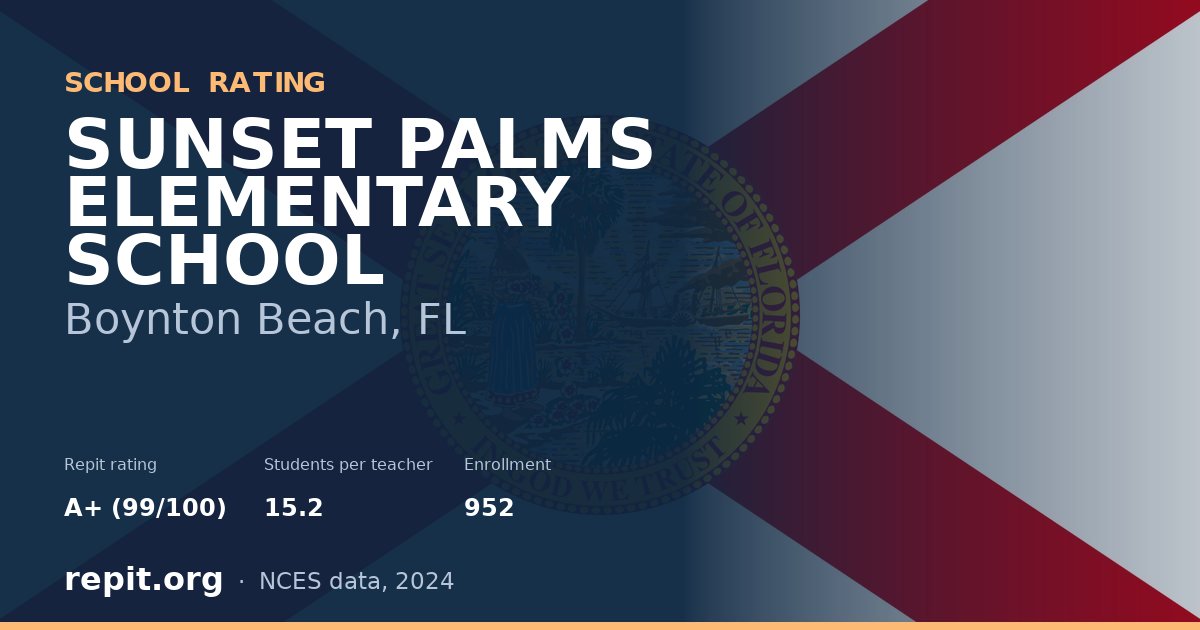 SUNSET PALMS ELEMENTARY SCHOOL, Boynton Beach, FL — Repit school rating A+ (99/100)