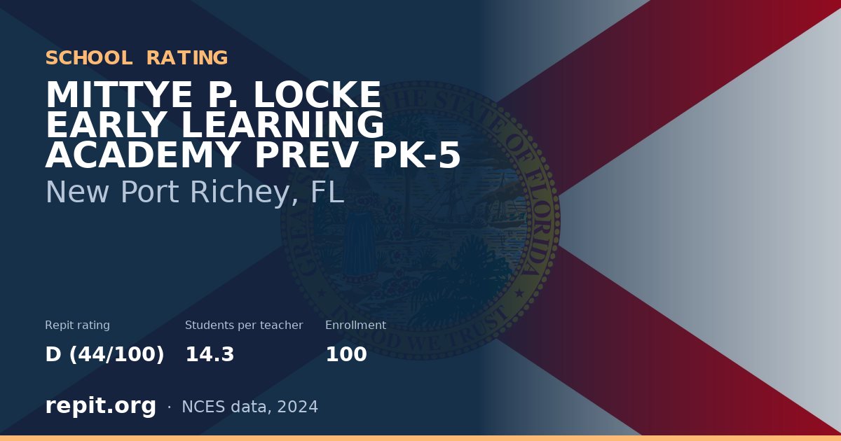 MITTYE P. LOCKE EARLY LEARNING ACADEMY PREV PK-5, New Port Richey, FL — Repit school rating D (44/100)