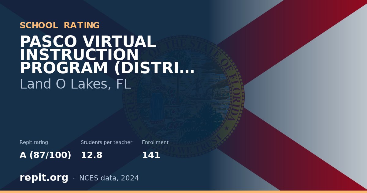 PASCO VIRTUAL INSTRUCTION PROGRAM (DISTRICT PROVIDED), Land O Lakes, FL — Repit school rating A (87/100)