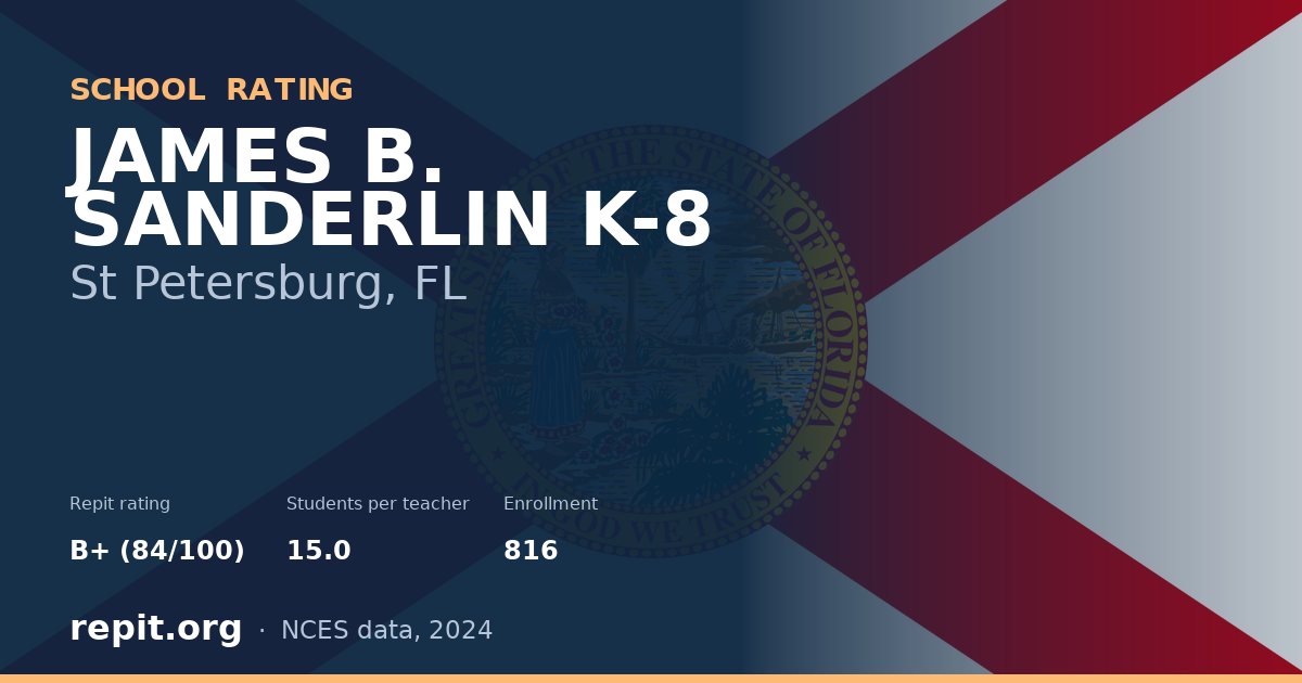 JAMES B. SANDERLIN K-8, St Petersburg, FL — Repit school rating B+ (84/100)