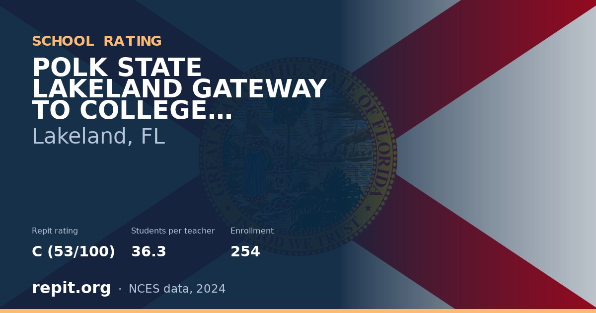 POLK STATE LAKELAND GATEWAY TO COLLEGE COLLEGIATE HIGH SCHO, Lakeland, FL — Repit school rating C (53/100)