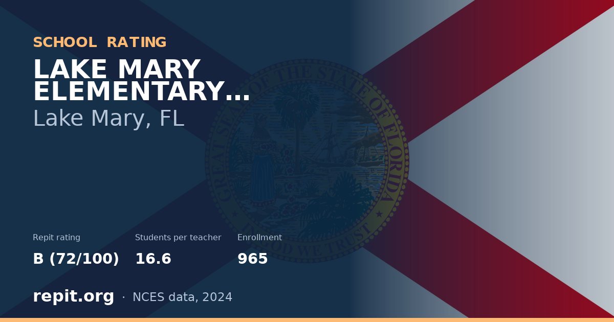 LAKE MARY ELEMENTARY SCHOOL, Lake Mary, FL — Repit school rating B (72/100)