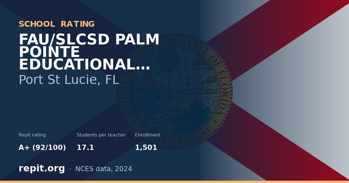 FAU/SLCSD PALM POINTE EDUCATIONAL RESEARCH SCHOOL @ TRADITI, Port St Lucie, FL — Repit school rating A+ (92/100)