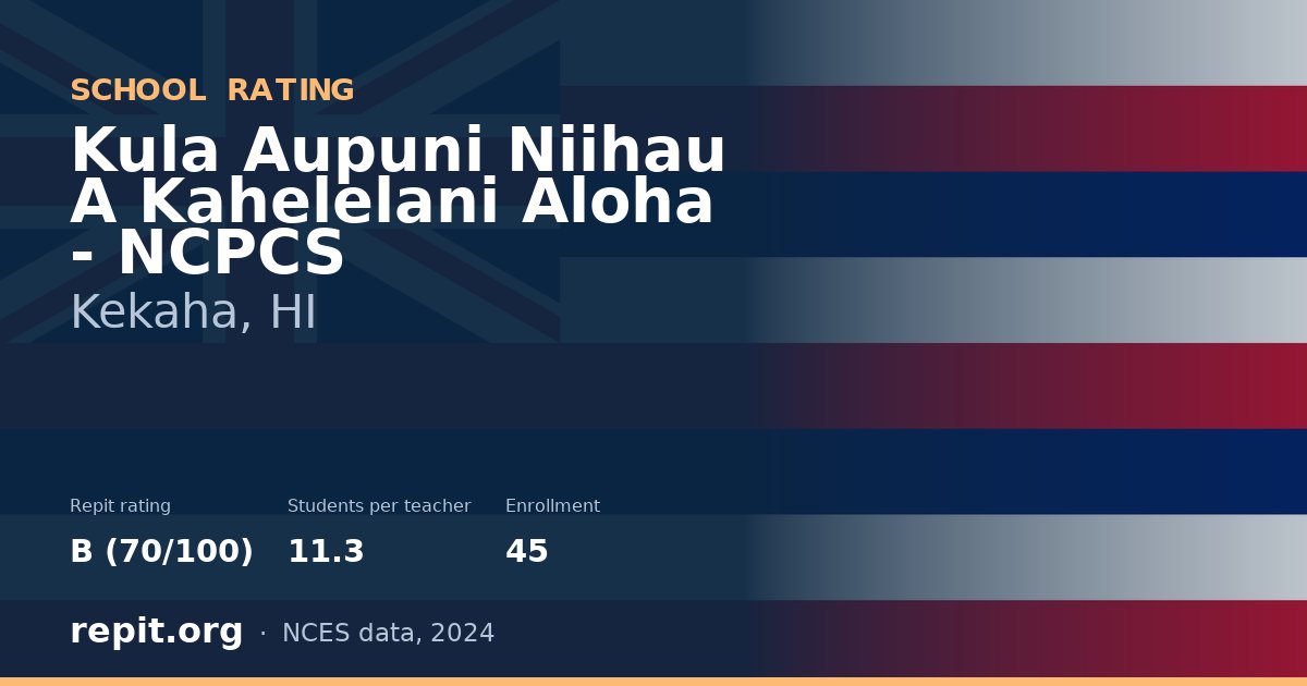 Kula Aupuni Niihau A Kahelelani Aloha - NCPCS, Kekaha, HI — Repit school rating B (70/100)