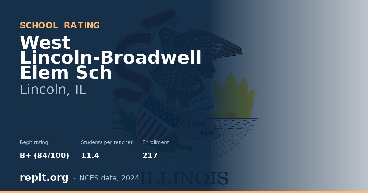 West Lincoln-Broadwell Elem Sch, Lincoln, IL — Repit school rating B+ (84/100)