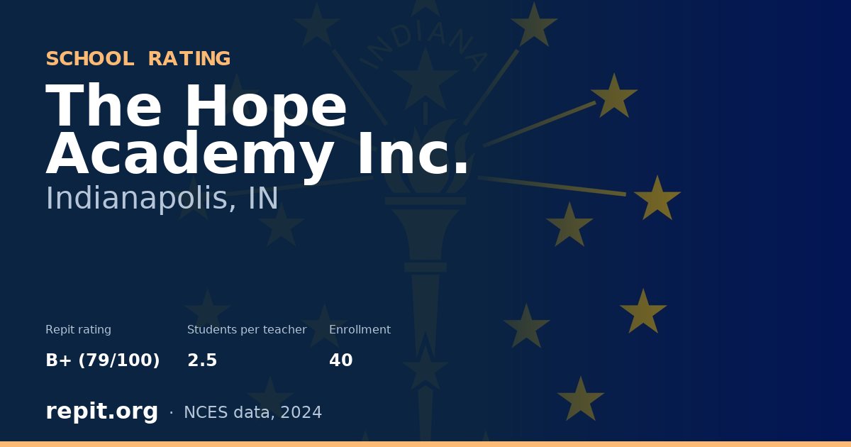 The Hope Academy Inc., Indianapolis, IN — Repit school rating B+ (79/100)