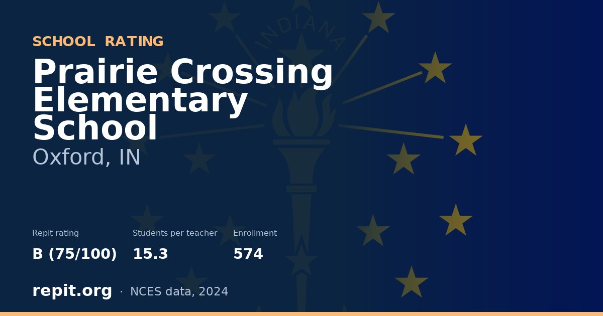 Prairie Crossing Elementary School, Oxford, IN — Repit school rating B (75/100)