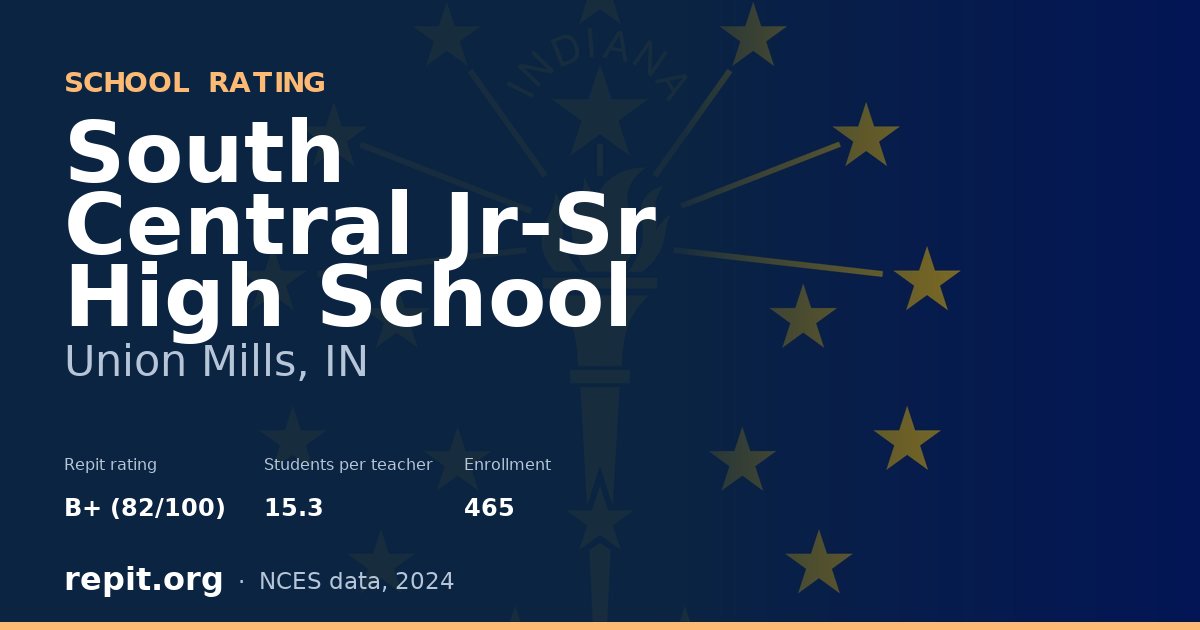 South Central Jr-Sr High School, Union Mills, IN — Repit school rating B+ (82/100)