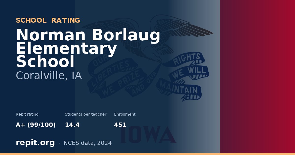 Norman Borlaug Elementary School, Coralville, IA — Repit school rating A+ (99/100)