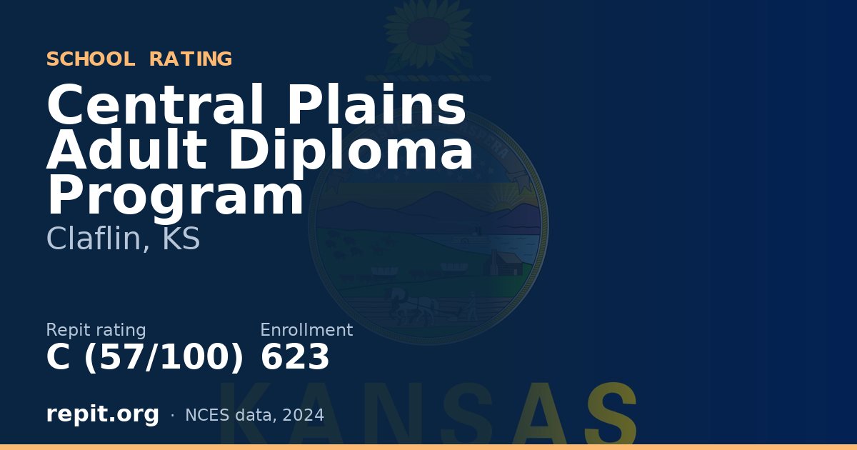 Central Plains Adult Diploma Program, Claflin, KS — Repit school rating C (57/100)