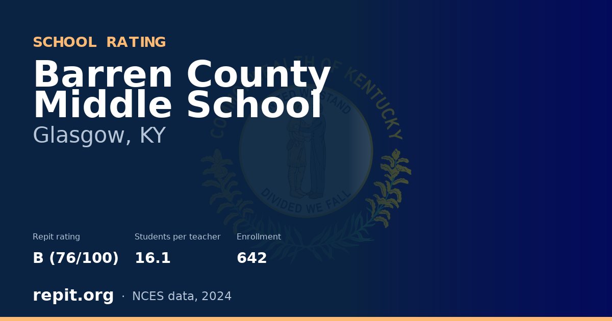 Barren County Middle School, Glasgow, KY — Repit school rating B (76/100)