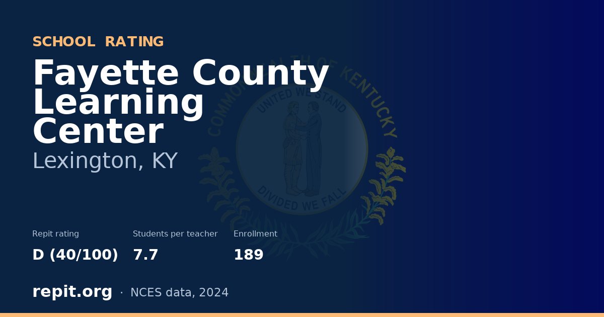 Fayette County Learning Center, Lexington, KY — Repit school rating D (40/100)