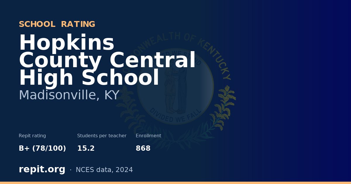 Hopkins County Central High School, Madisonville, KY — Repit school rating B+ (78/100)