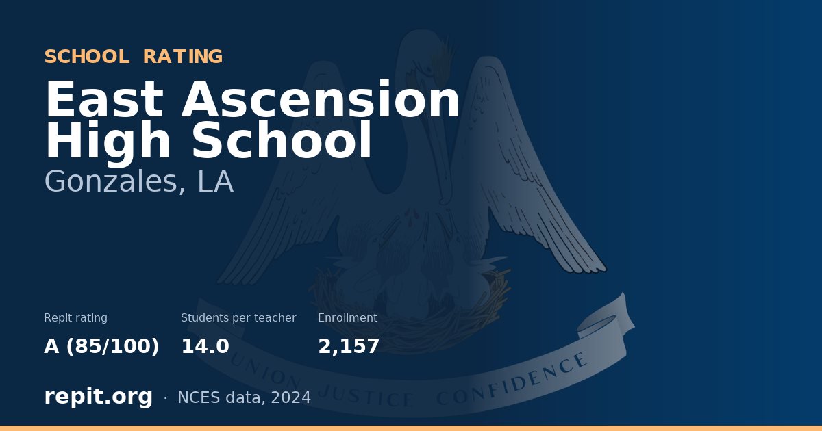 East Ascension High School, Gonzales, LA — Repit school rating A (85/100)