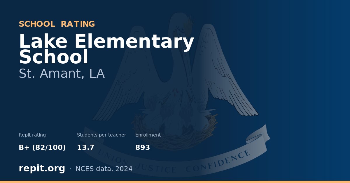 Lake Elementary School, St. Amant, LA — Repit school rating B+ (82/100)