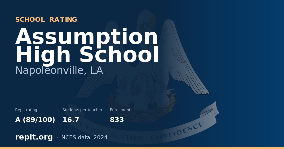 Assumption High School, Napoleonville, LA — Repit school rating A (89/100)