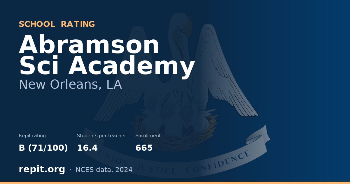 Abramson Sci Academy, New Orleans, LA — Repit school rating B (71/100)