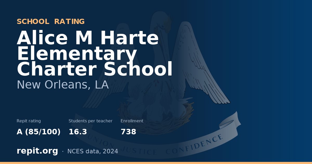 Alice M Harte Elementary Charter School, New Orleans, LA — Repit school rating A (85/100)
