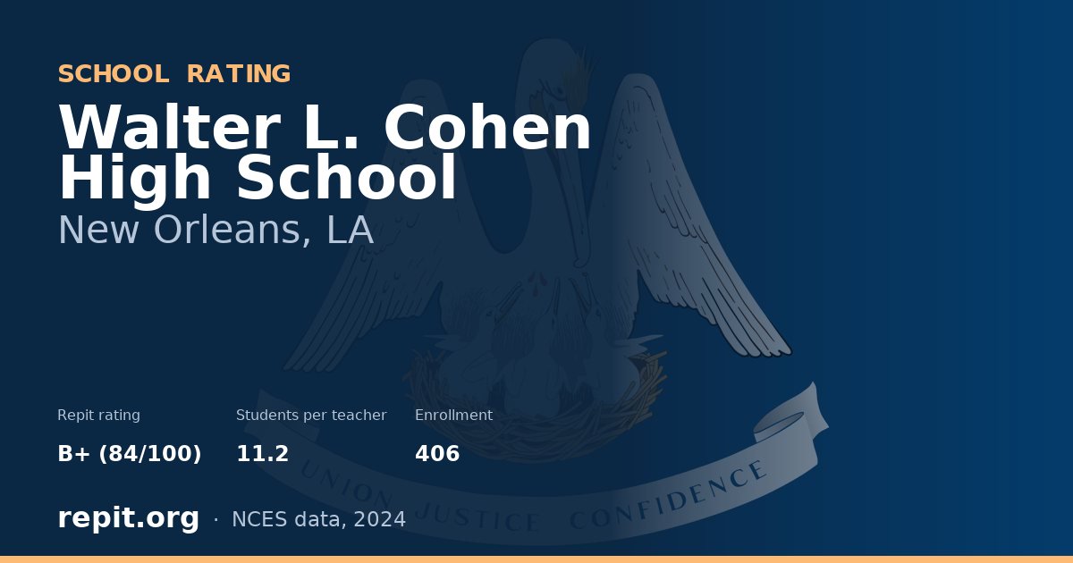 Walter L. Cohen High School, New Orleans, LA — Repit school rating B+ (84/100)