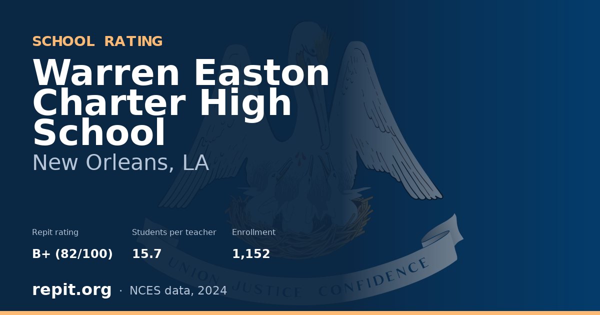 Warren Easton Charter High School, New Orleans, LA — Repit school rating B+ (82/100)