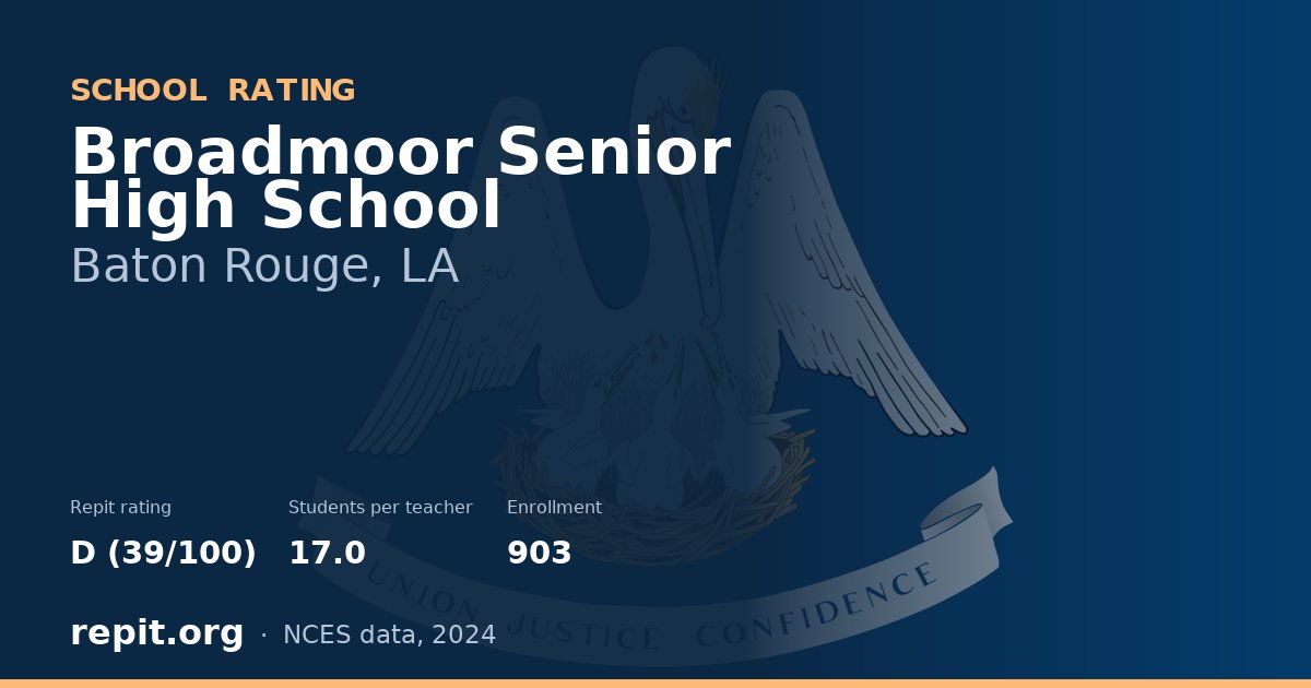 Broadmoor Senior High School, Baton Rouge, LA — Repit school rating D (39/100)