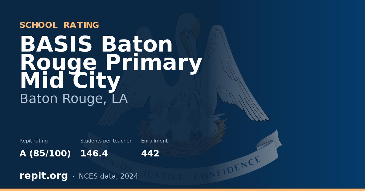 BASIS Baton Rouge Primary Mid City, Baton Rouge, LA — Repit school rating A (85/100)