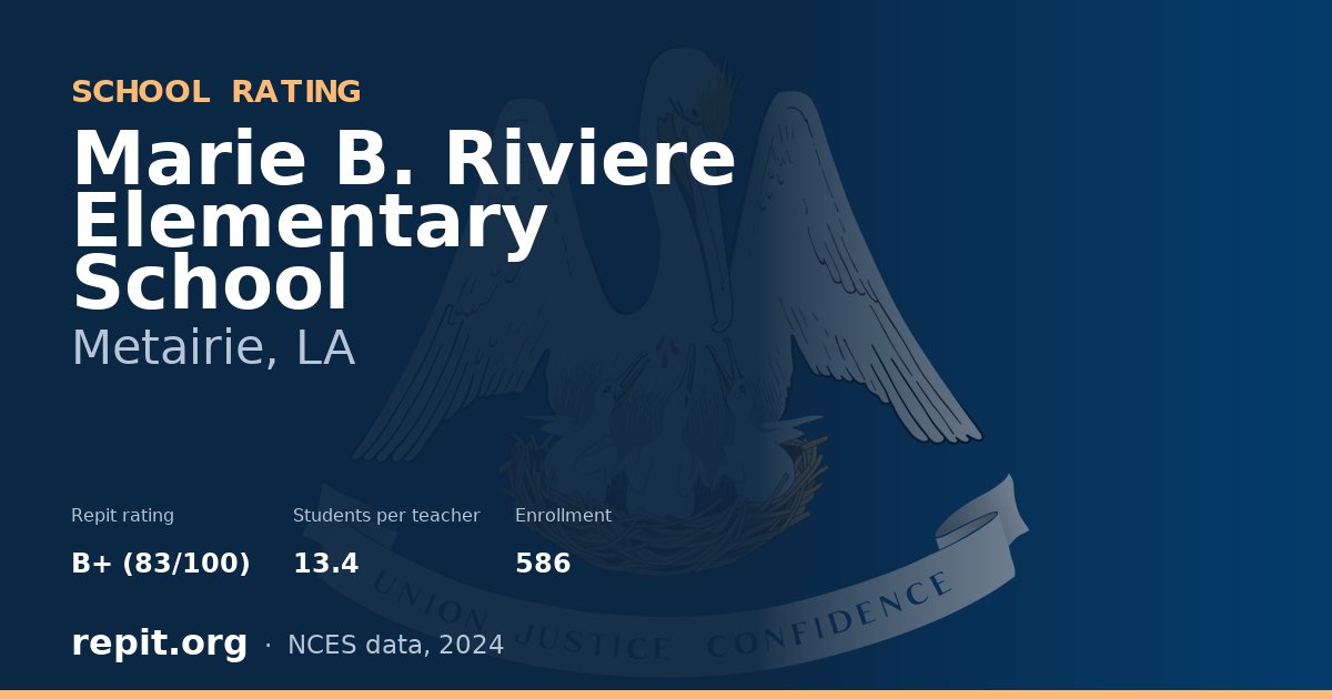 Marie B. Riviere Elementary School, Metairie, LA — Repit school rating B+ (83/100)