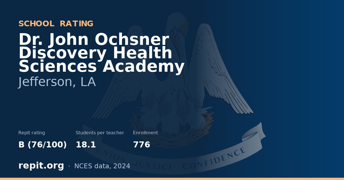 Dr. John Ochsner Discovery Health Sciences Academy, Jefferson, LA — Repit school rating B (76/100)