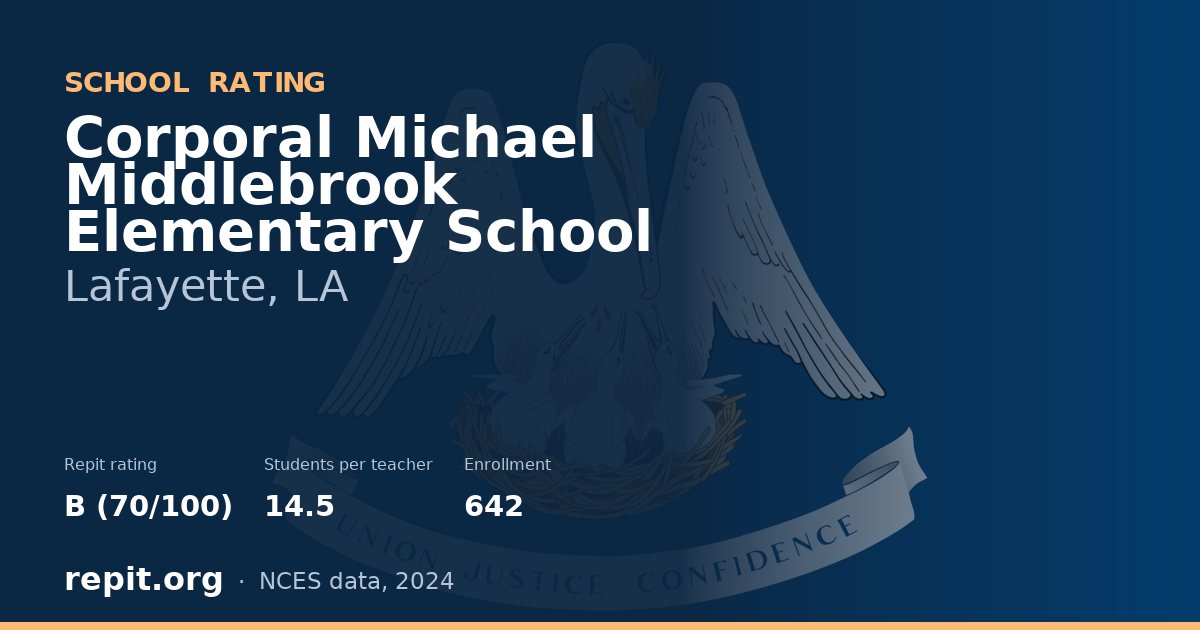 Corporal Michael Middlebrook Elementary School, Lafayette, LA — Repit school rating B (70/100)