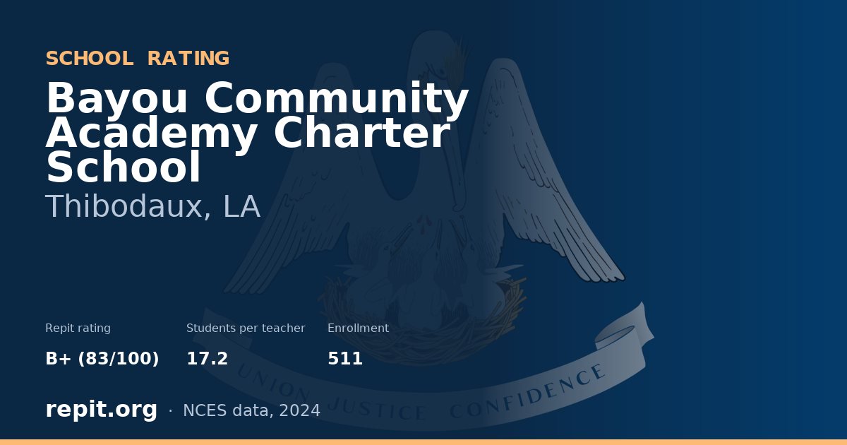 Bayou Community Academy Charter School, Thibodaux, LA — Repit school rating B+ (83/100)