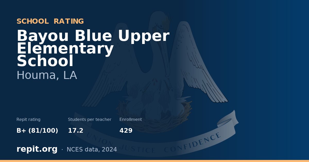 Bayou Blue Upper Elementary School, Houma, LA — Repit school rating B+ (81/100)