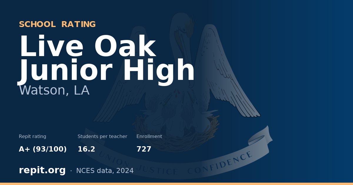 Live Oak Junior High, Watson, LA — Repit school rating A+ (93/100)
