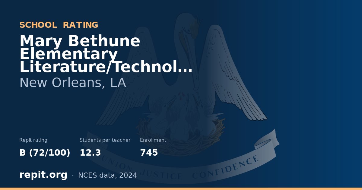 Mary Bethune Elementary Literature/Technology, New Orleans, LA — Repit school rating B (72/100)