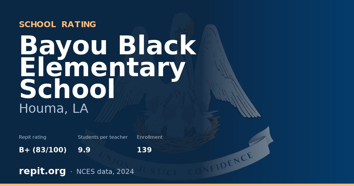Bayou Black Elementary School, Houma, LA — Repit school rating B+ (83/100)