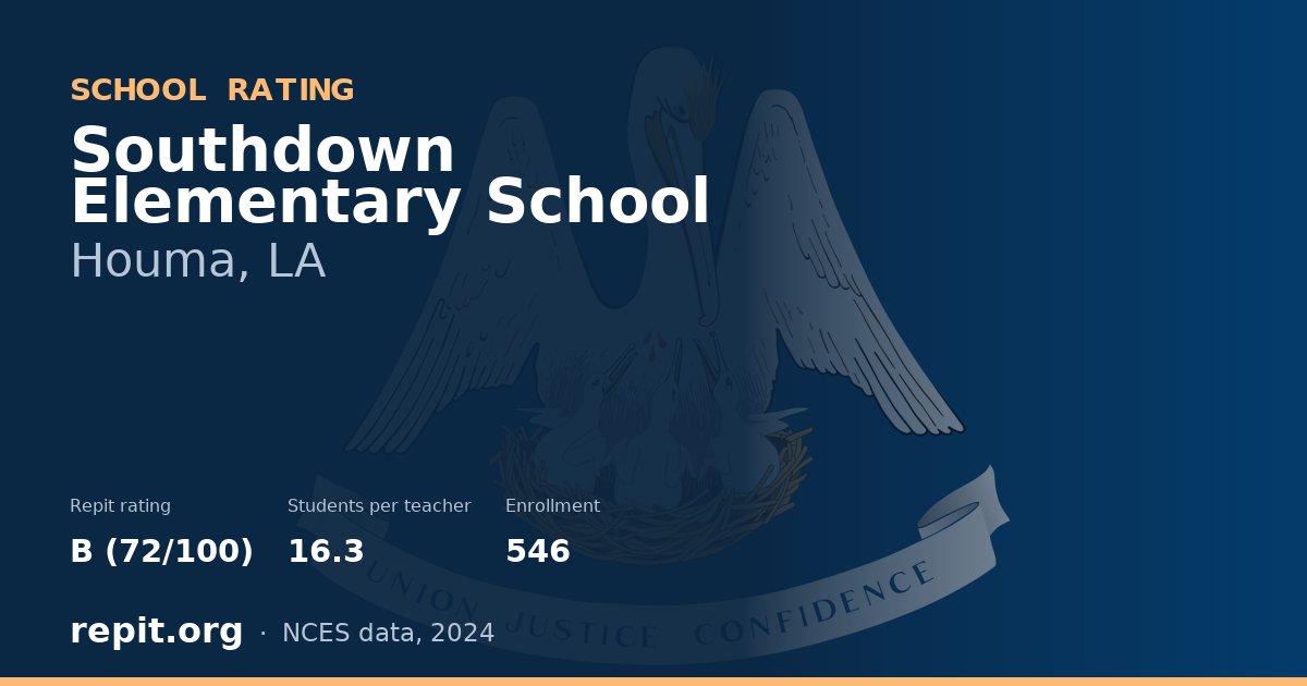 Southdown Elementary School, Houma, LA — Repit school rating B (72/100)