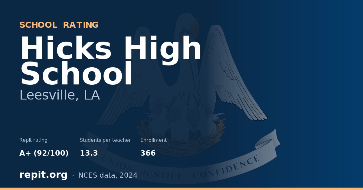 Hicks High School, Leesville, LA — Repit school rating A+ (92/100)