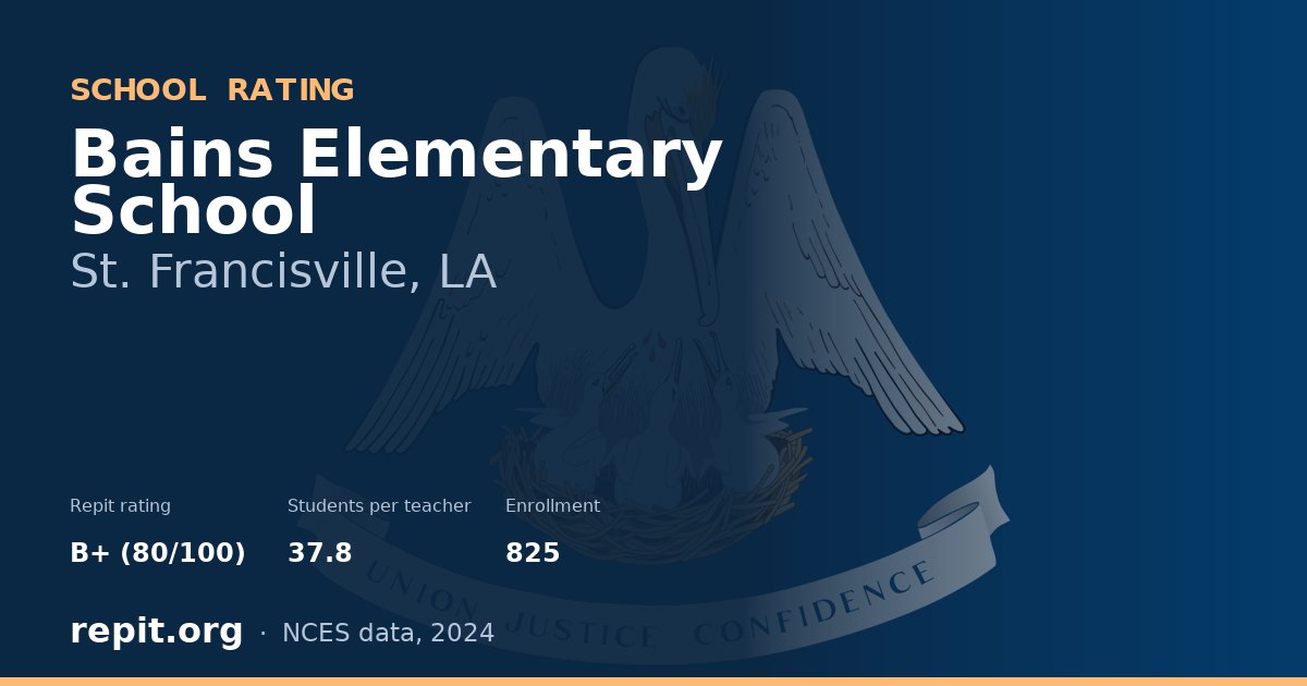 Bains Elementary School, St. Francisville, LA — Repit school rating B+ (80/100)