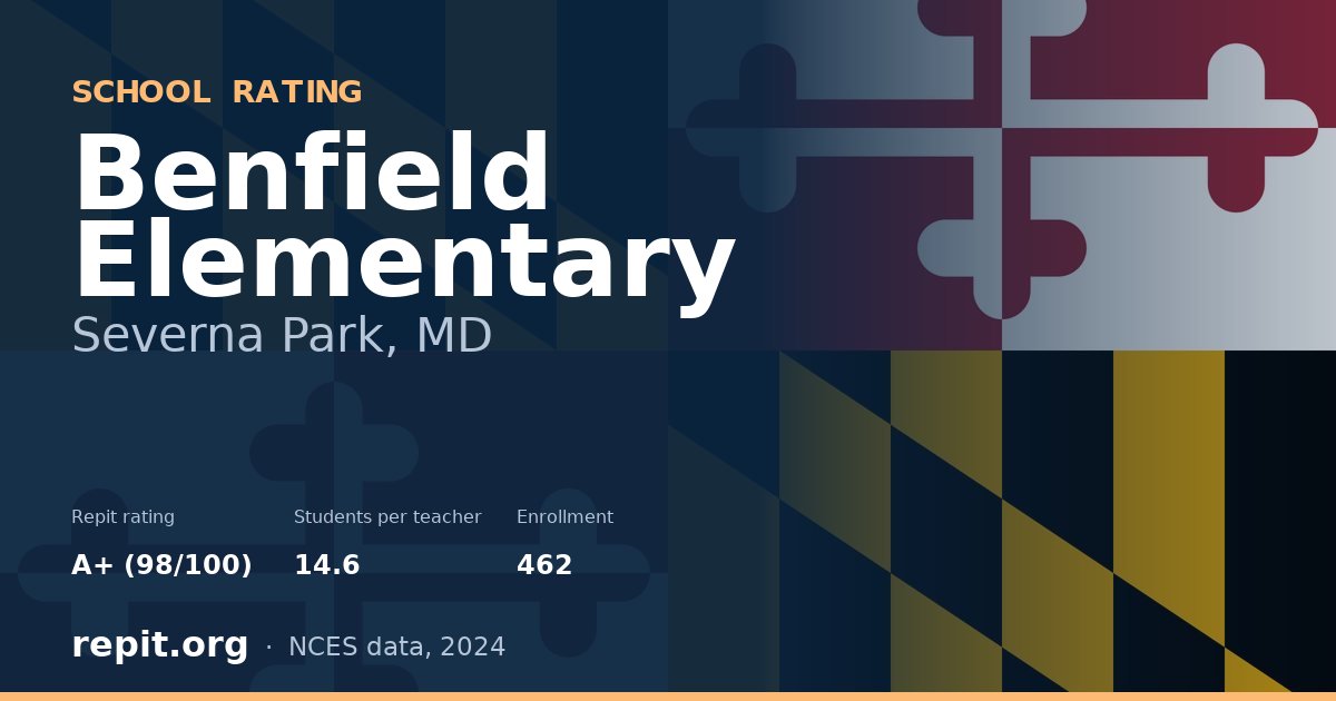 Benfield Elementary, Severna Park, MD — Repit school rating A+ (98/100)