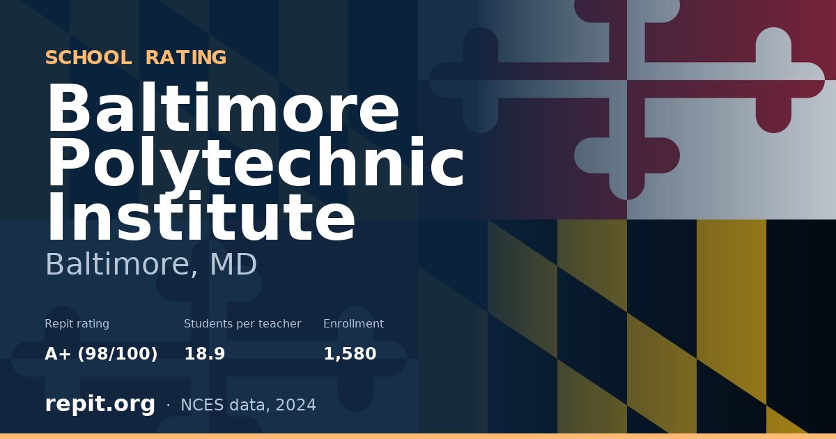 Baltimore Polytechnic Institute, Baltimore, MD — Repit school rating A+ (98/100)